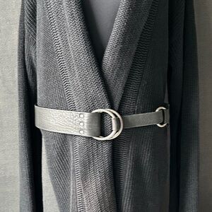 J Jill Black Leather Belt with Double Silver Rings - Women's Size XS